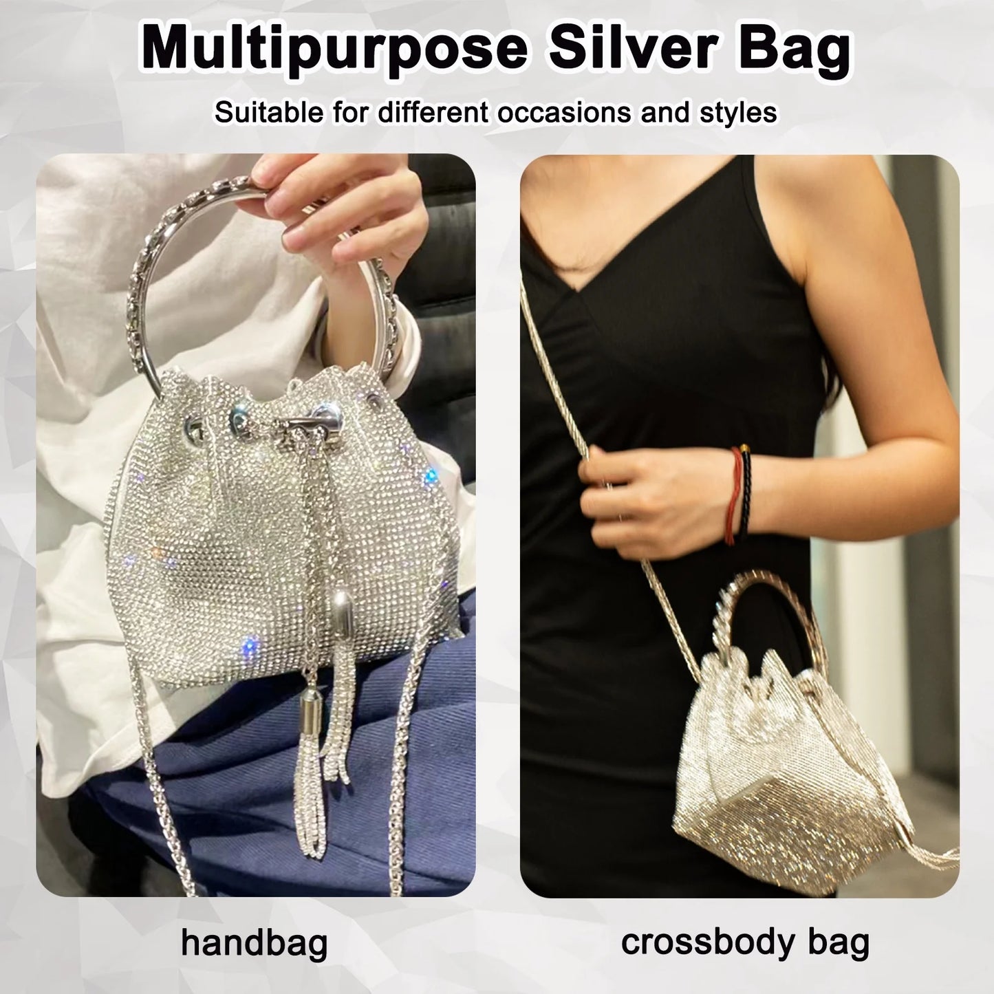 Evening Bag Clutch Purses for Women,Silver Clutch Ladies Sparkling Rhinestones Purse