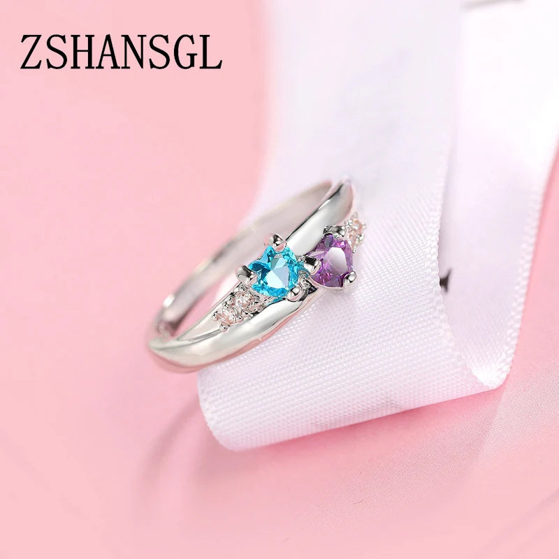 Genuine Silver Ring for Women Forever Love Clear CZ Silver Color Filled Double Love Heart Finger Rings Luxury Jewelry Bijoux