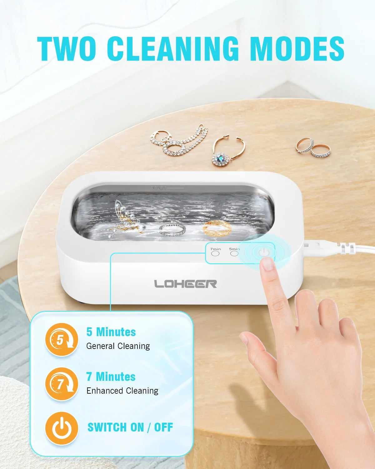 Ultrasonic Jewelry Cleaner, 12Oz 48Khz Ultrasonic Cleaner for Rings, Glasses, Jewelry