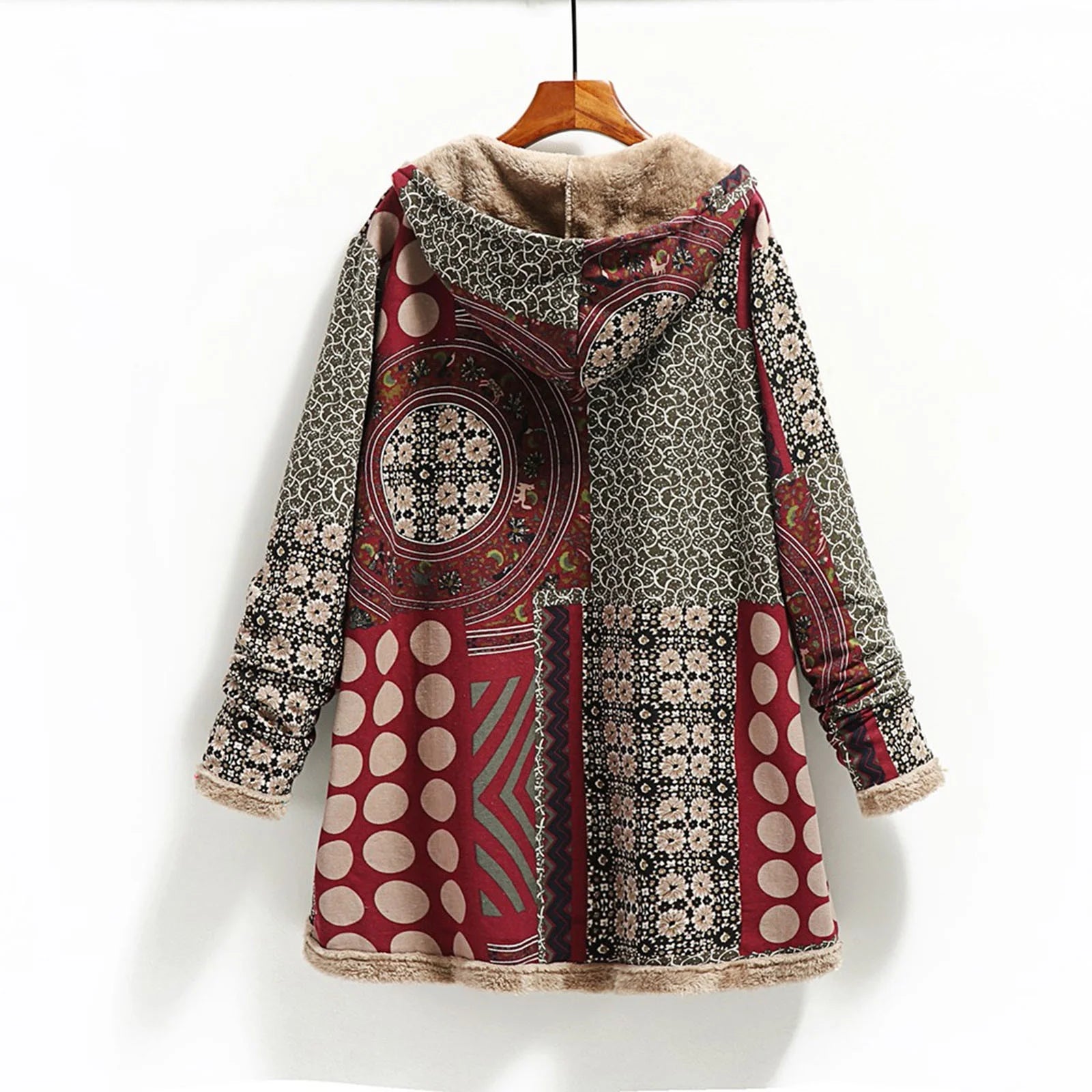 Womens Jackets Winter Casual Long Sleeve Ethnic Print Jacket Trendy Coat Loose Cotton and Linen Warm Jacket Fall Winter Fleece Jacket Hooded Thick Lined Coats Outerwear (#B02=Blue,M)