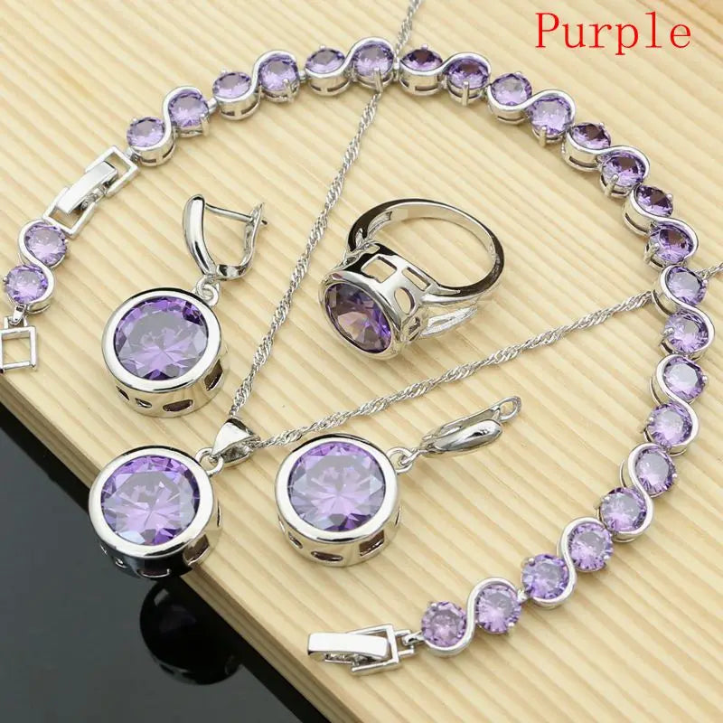 Bride Luxury 925 Silver Jewelry Sets Blue Sapphire for Women Drop Stones Earrings Rings Bracelet Necklace Set Dropshipping