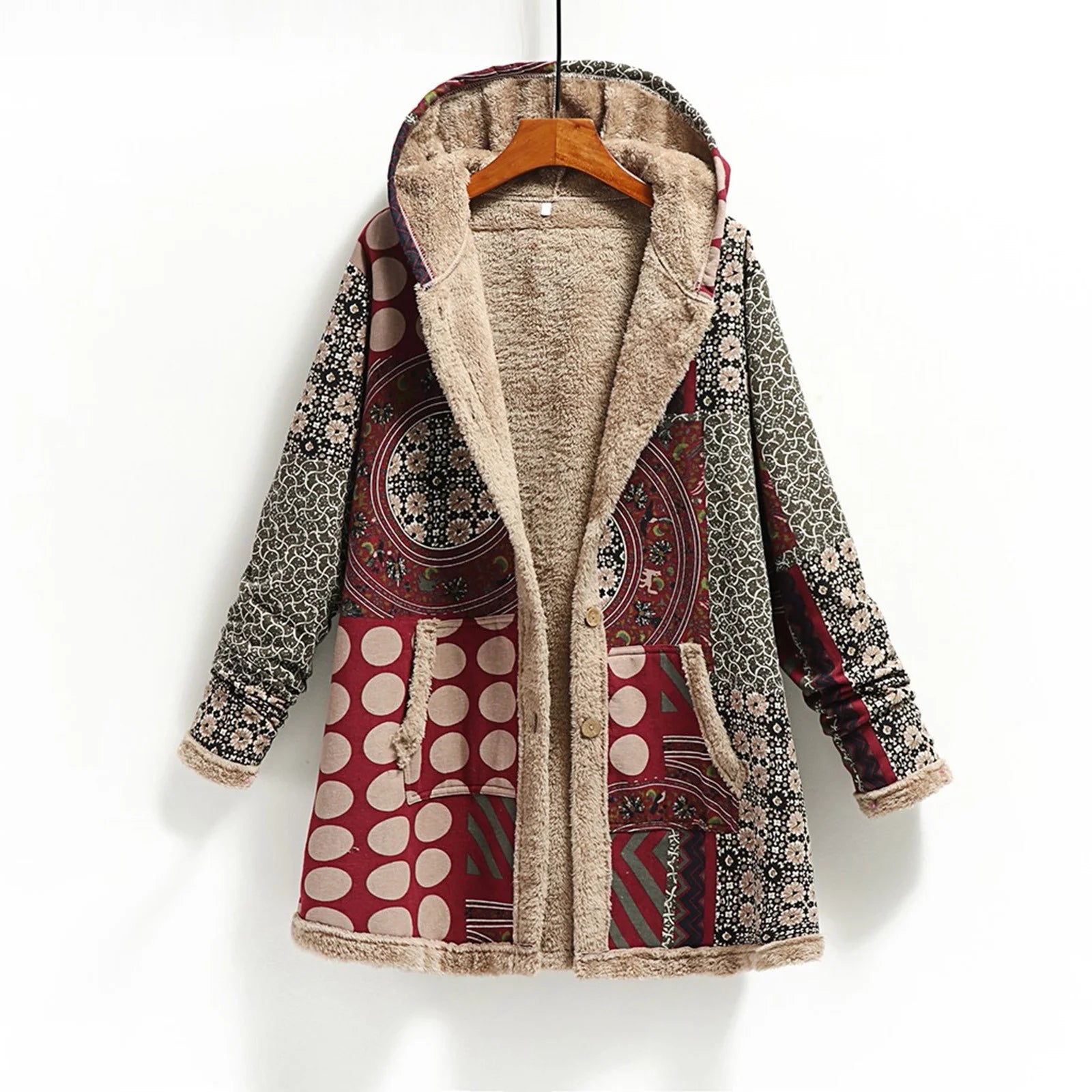 Womens Jackets Winter Casual Long Sleeve Ethnic Print Jacket Trendy Coat Loose Cotton and Linen Warm Jacket Fall Winter Fleece Jacket Hooded Thick Lined Coats Outerwear (#B02=Blue,M)