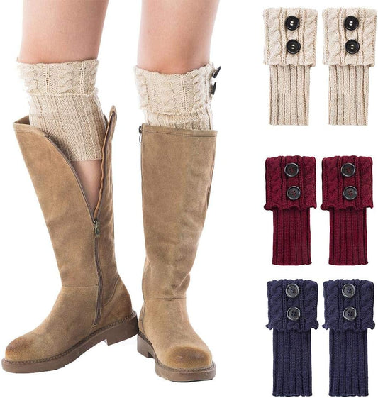 Women Boot Knit Cuffs,Short Crochet Leg Warmers, Variety of Styles Winter Warm Cuff Socks 3 Pairs