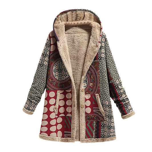 Womens Jackets Winter Casual Long Sleeve Ethnic Print Jacket Trendy Coat Loose Cotton and Linen Warm Jacket Fall Winter Fleece Jacket Hooded Thick Lined Coats Outerwear (#B02=Blue,M)