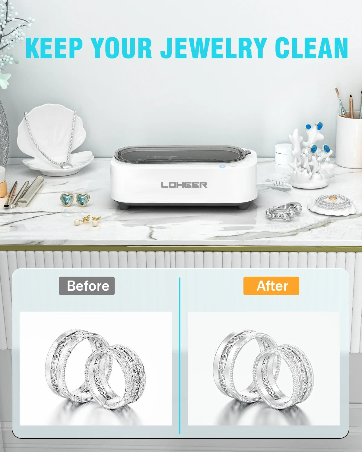 Ultrasonic Jewelry Cleaner, 12Oz 48Khz Ultrasonic Cleaner for Rings, Glasses, Jewelry