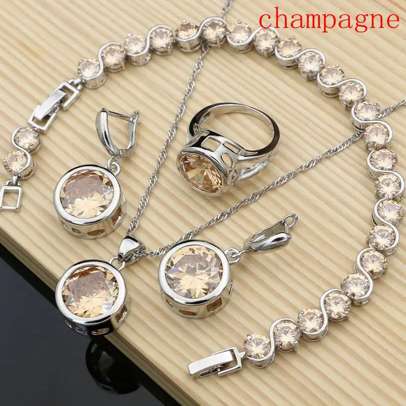 Bride Luxury 925 Silver Jewelry Sets Blue Sapphire for Women Drop Stones Earrings Rings Bracelet Necklace Set Dropshipping